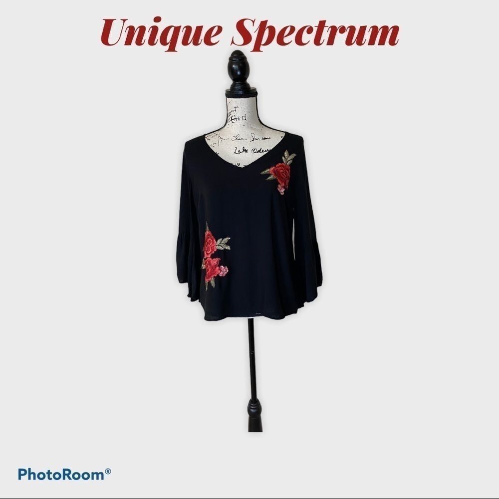 Unique Spectrum Black/ Rose Floral Blouse (PM)
